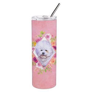 Bichon Fris? #2 Pink Flowers Stainless Steel 20 oz Skinny Tumbler